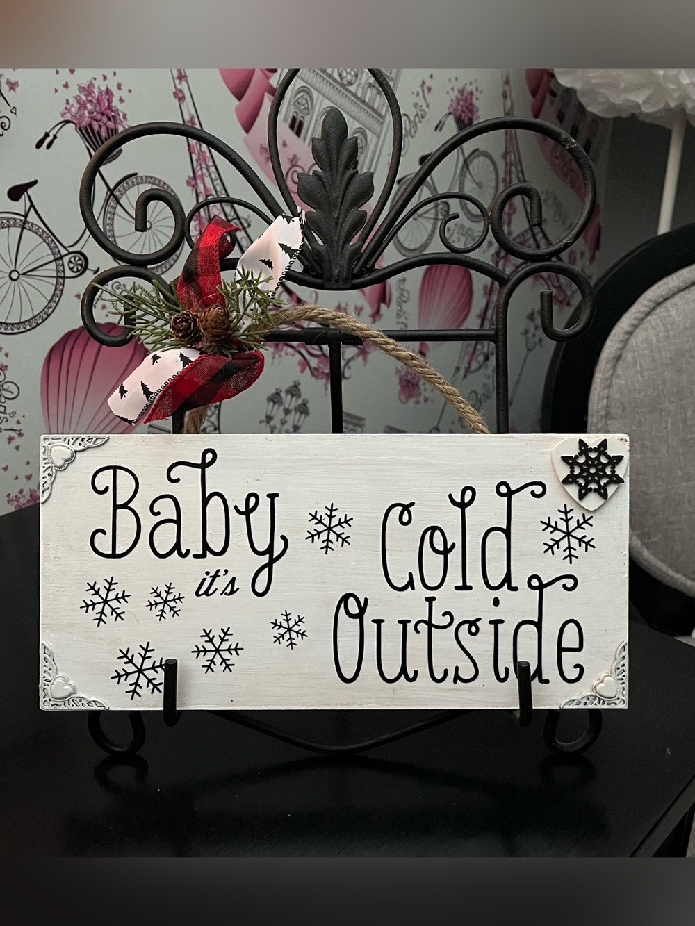 Baby it’s Cold Outside Solid Wood Sign with Black and Red Accents Handcrafted
